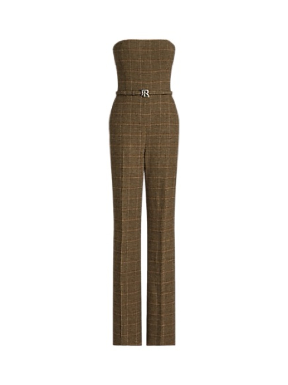 Ralph Lauren Collection Strapless Brown Wool Plaid Jumpsuit